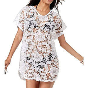 Miken Juniors' Crocheted Tie-Back Swim Cover-Up White Medium NWT